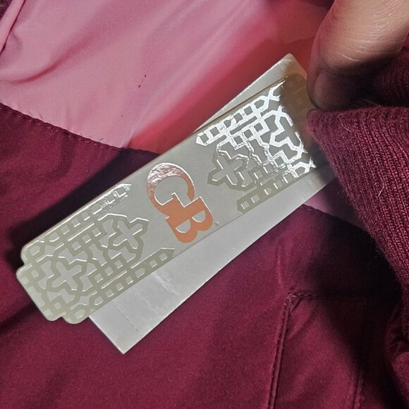 Gianni Bini Colorblock Puffer Coat L Burgundy Pink Mint Y2K Après-Ski Streetwear - Picture 10 of 10